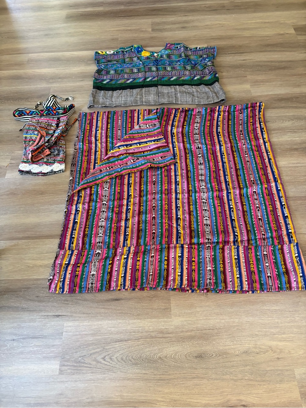 Handwoven Guatemalan Textile Set - Vibrant Multicolor Stripes
